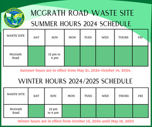 Schedule for Waste Site Hours for McGrath Road Waste Site