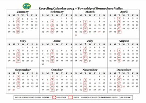 Recycling Calendar for Curbside Pickup 2024