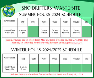 Waste Site Hours for the Sno Drifters Waste Site